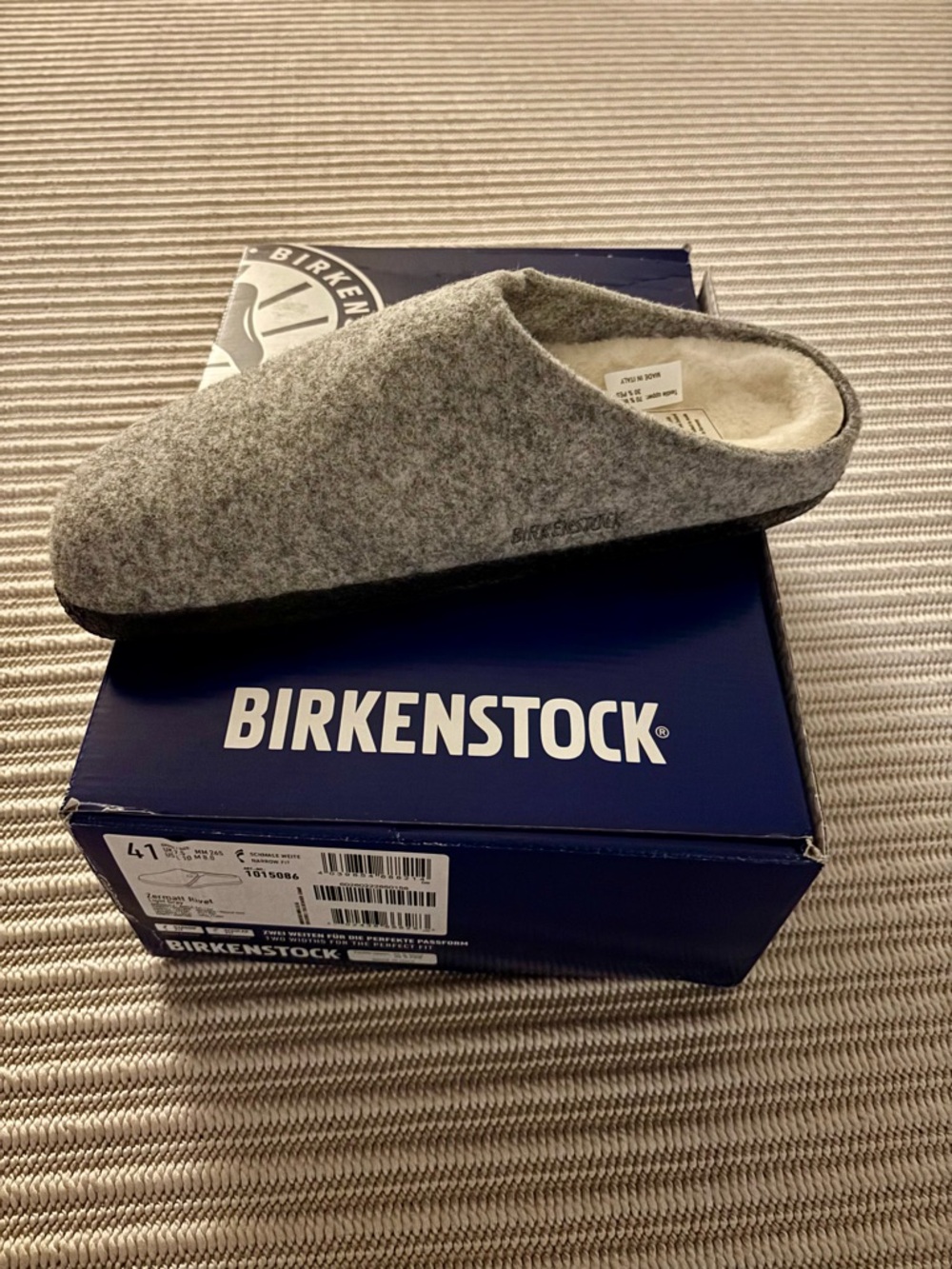 Birkenstock Light Gray Zermatt Rivet Wool Clog Box